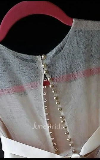 Tea-length Ruffled Lace&Organza Dress With Beading Sash