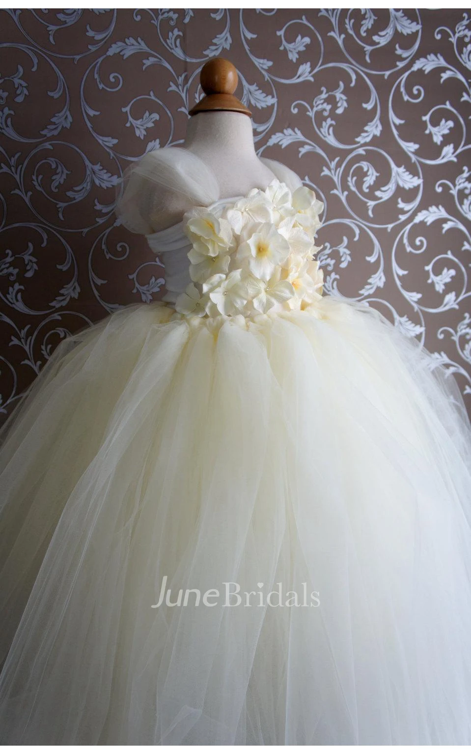 Flower Top Cap Sleeve Pleated Tulle Ball Gown Flower Girl Dress