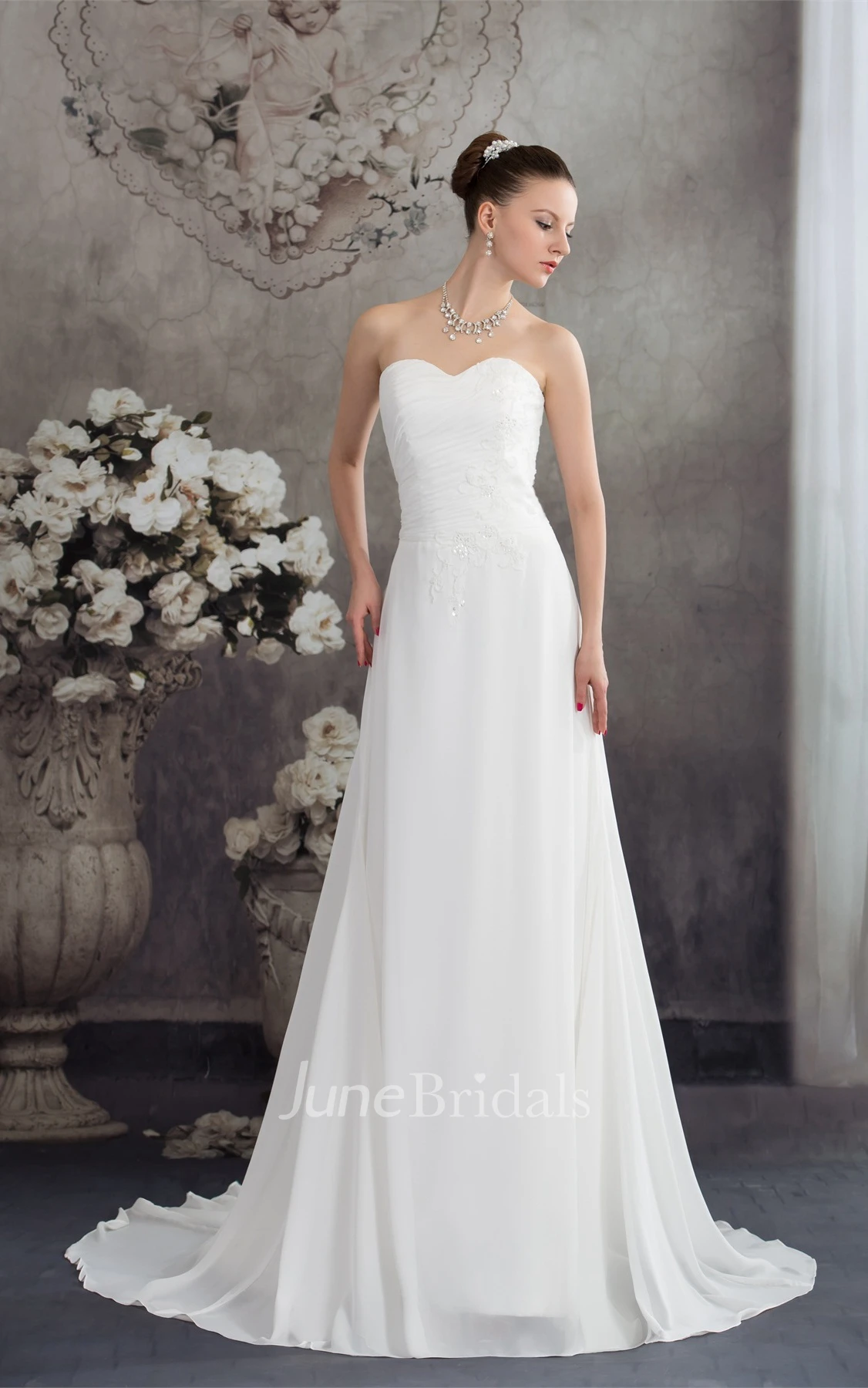 Sweetheart Chiffon A-Line Gown with Ruching and Appliques