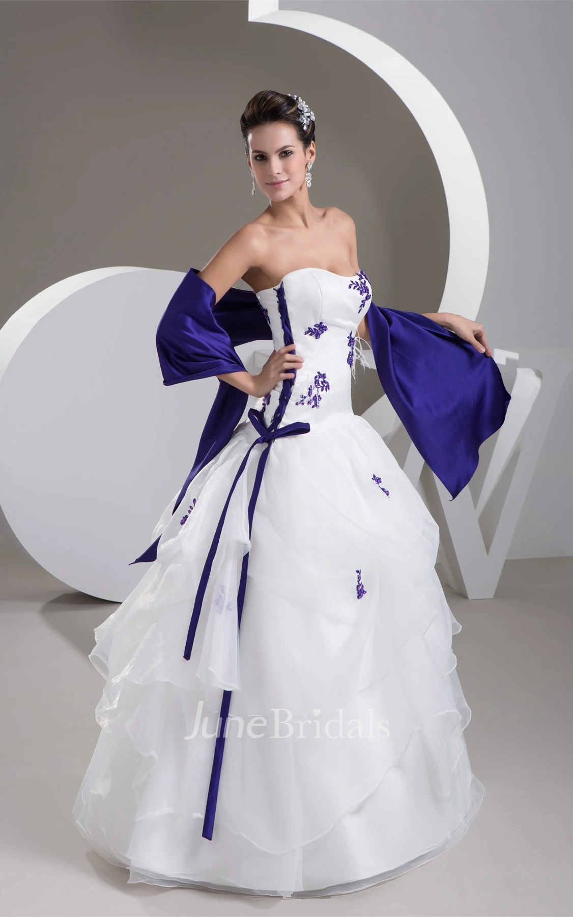 Sweetheart Ruffled Ball Gown with Appliques and Wrap