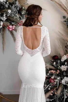 Sexy Sheath V-neck Long Sleeves Pleat Wedding Dress with Sweep Train