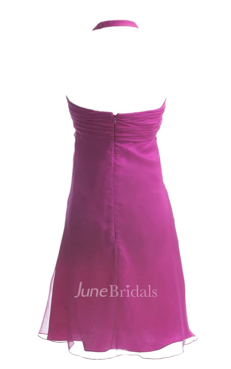 Halter Ruched Empire Short Dress With Flowers