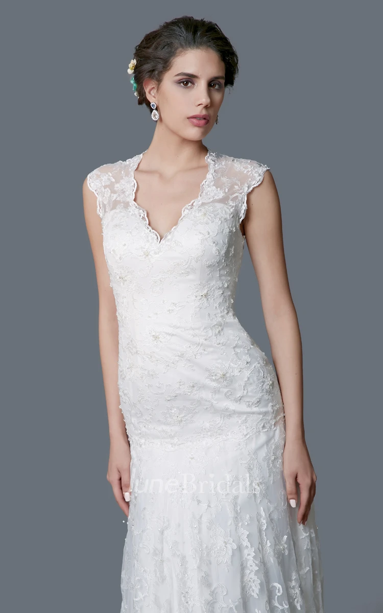 Sexy Cap Sleeve Lace Mermaid Dress