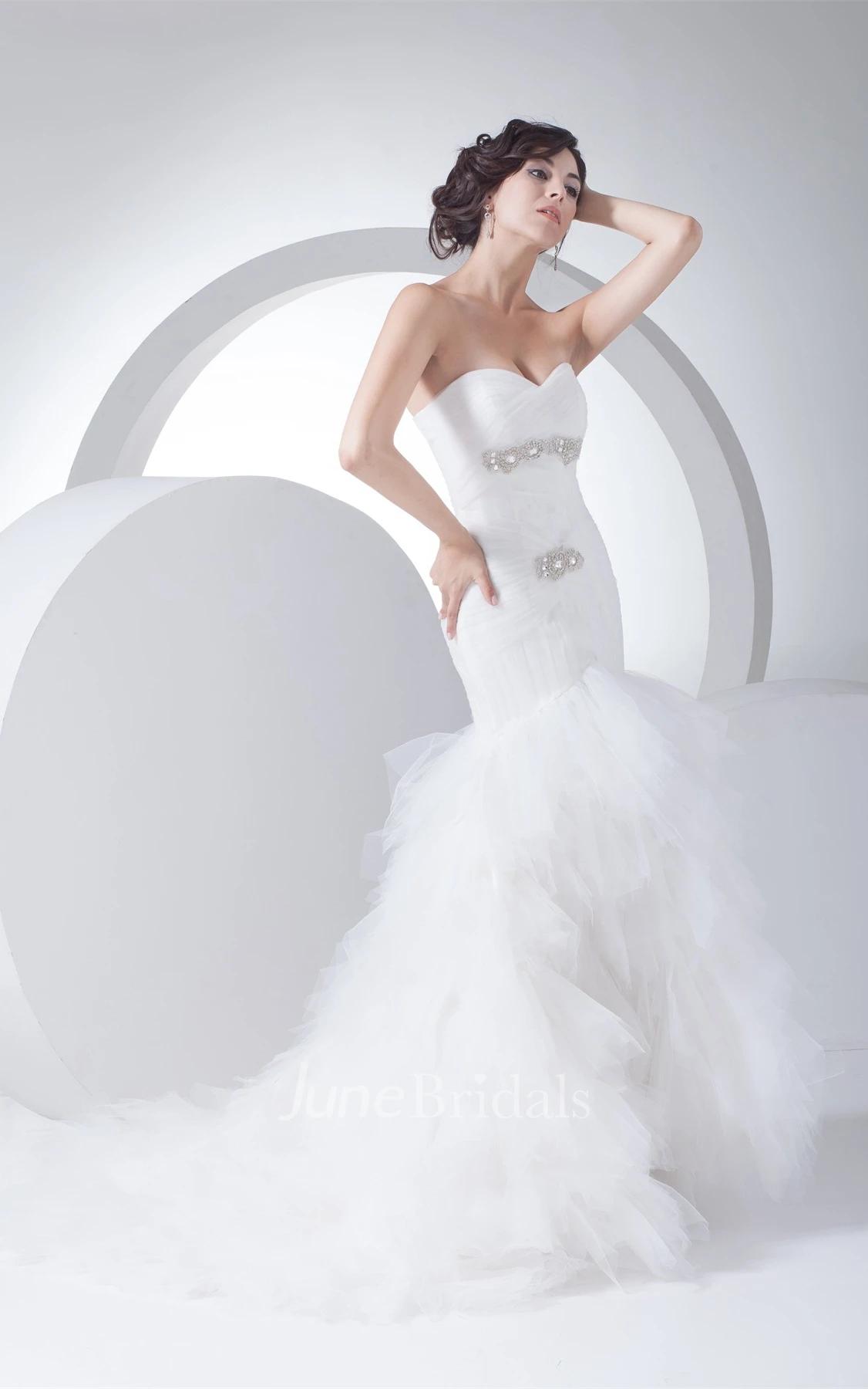 Sweetheart Tulle A-Line Gown with Beading and Ruffled Skirt