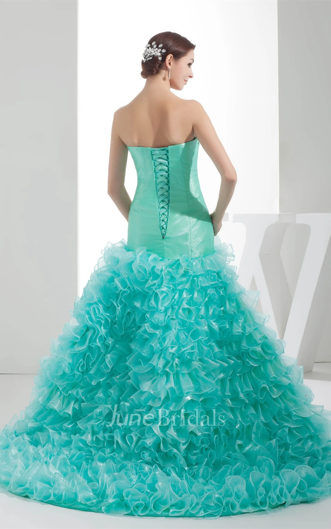 Sweetheart Ruffled A-Line Gown with Gemmed Bodice