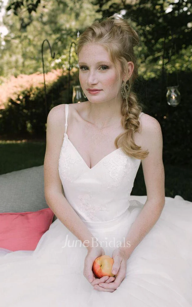 Two-Tone Spaghetti Tulle Dress With Low-V Back