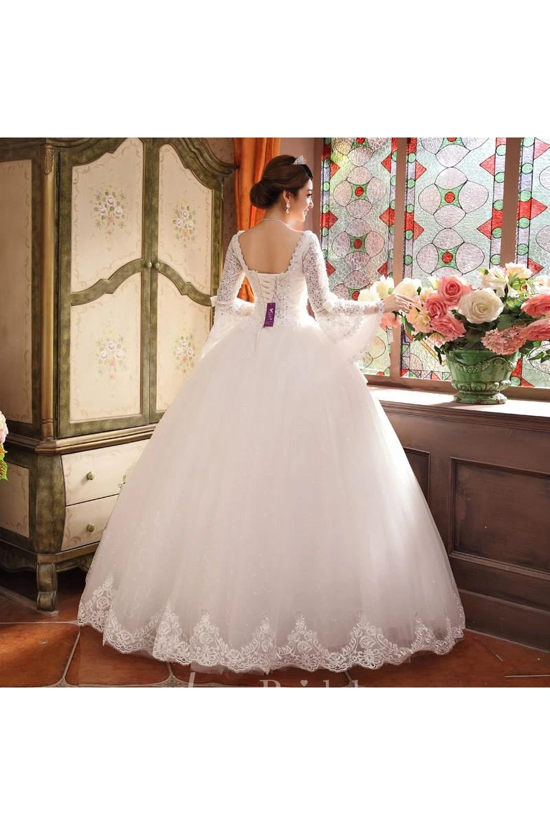 Glamorous Long Sleeve Sequins Lace Wedding Dresses Ball Gown Tulle