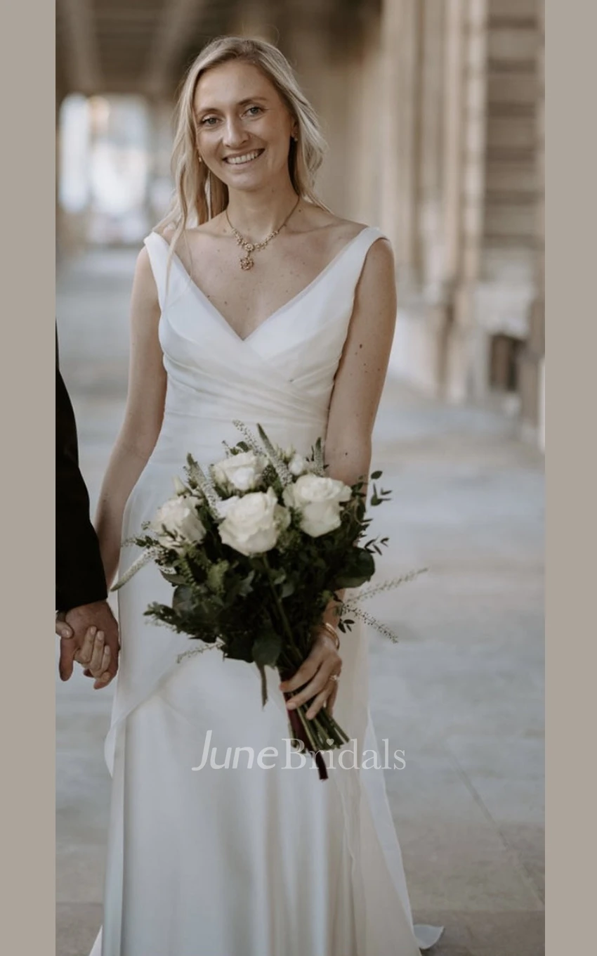 Casual Ruching Chiffon Straps Bridal Gown Sleeveless Sweep Train Low-V Back