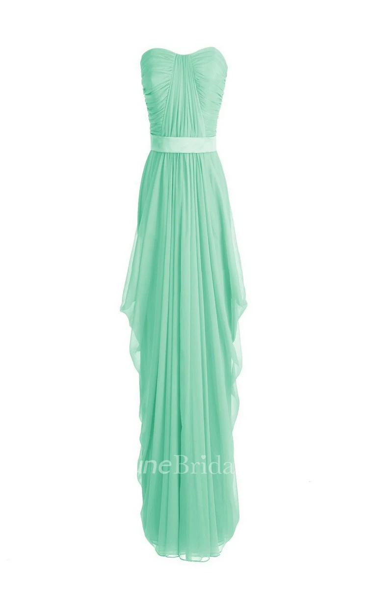 Strapless Asymmetrical Chiffon Gown With Pleats