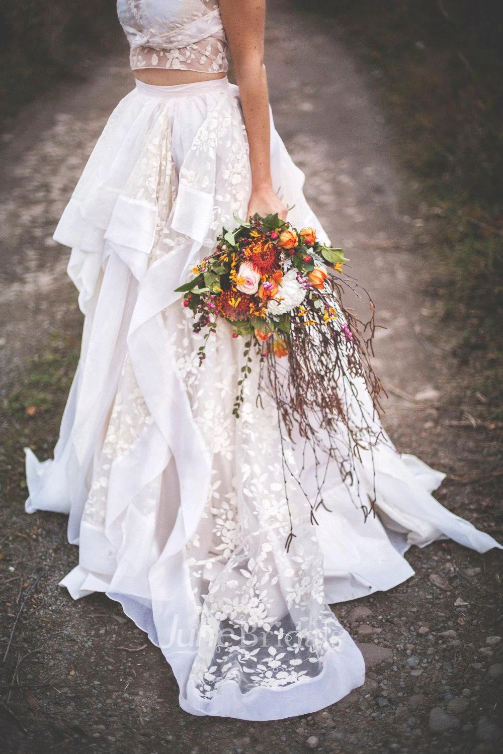 Floor-Length Organza Taffeta Floral Lace Embroidered Wedding Dress