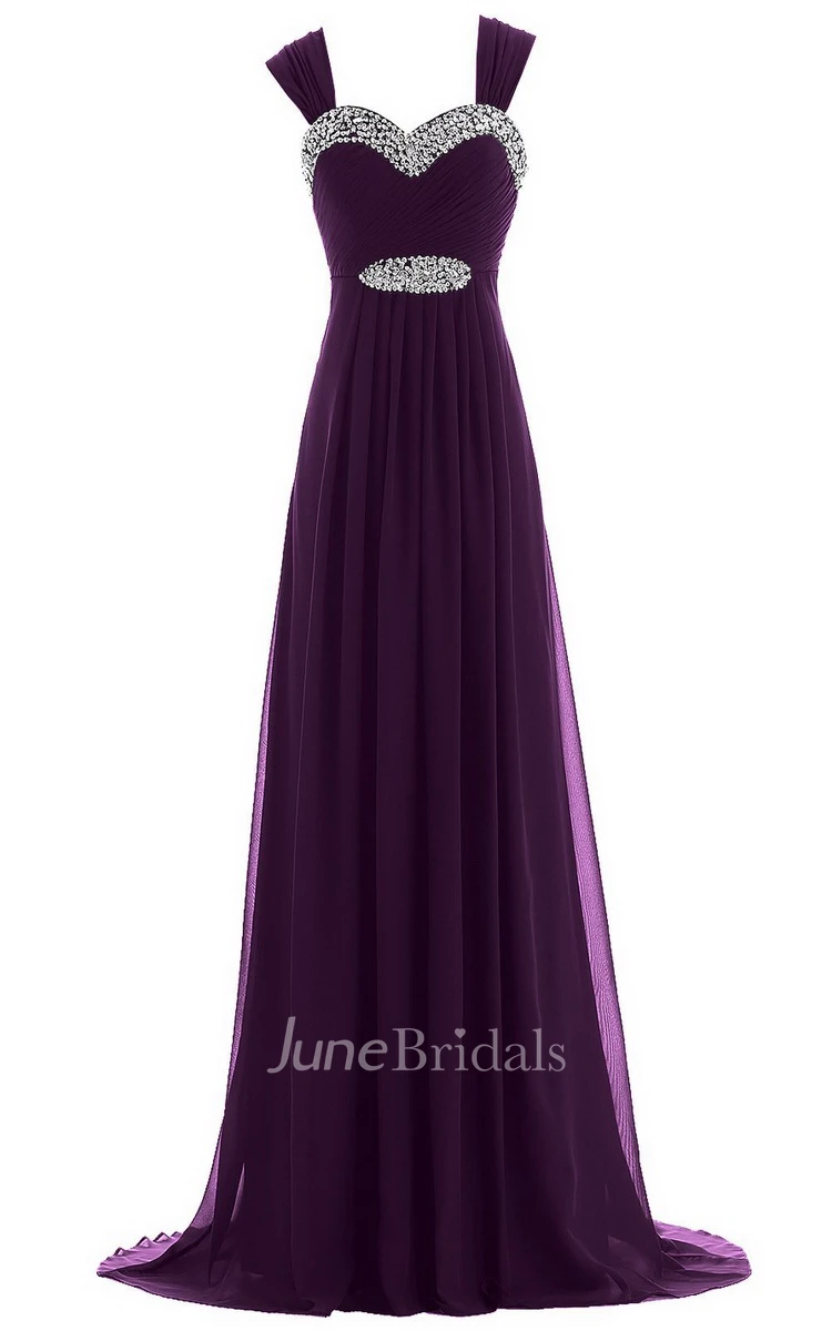 Sweetheart Beading Sweep Train With Zipper Back