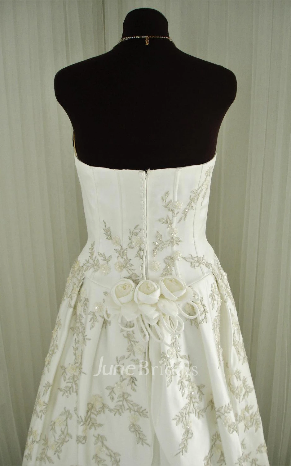 Strapless Long A-Line Satin Wedding Dress Embroidered Floral