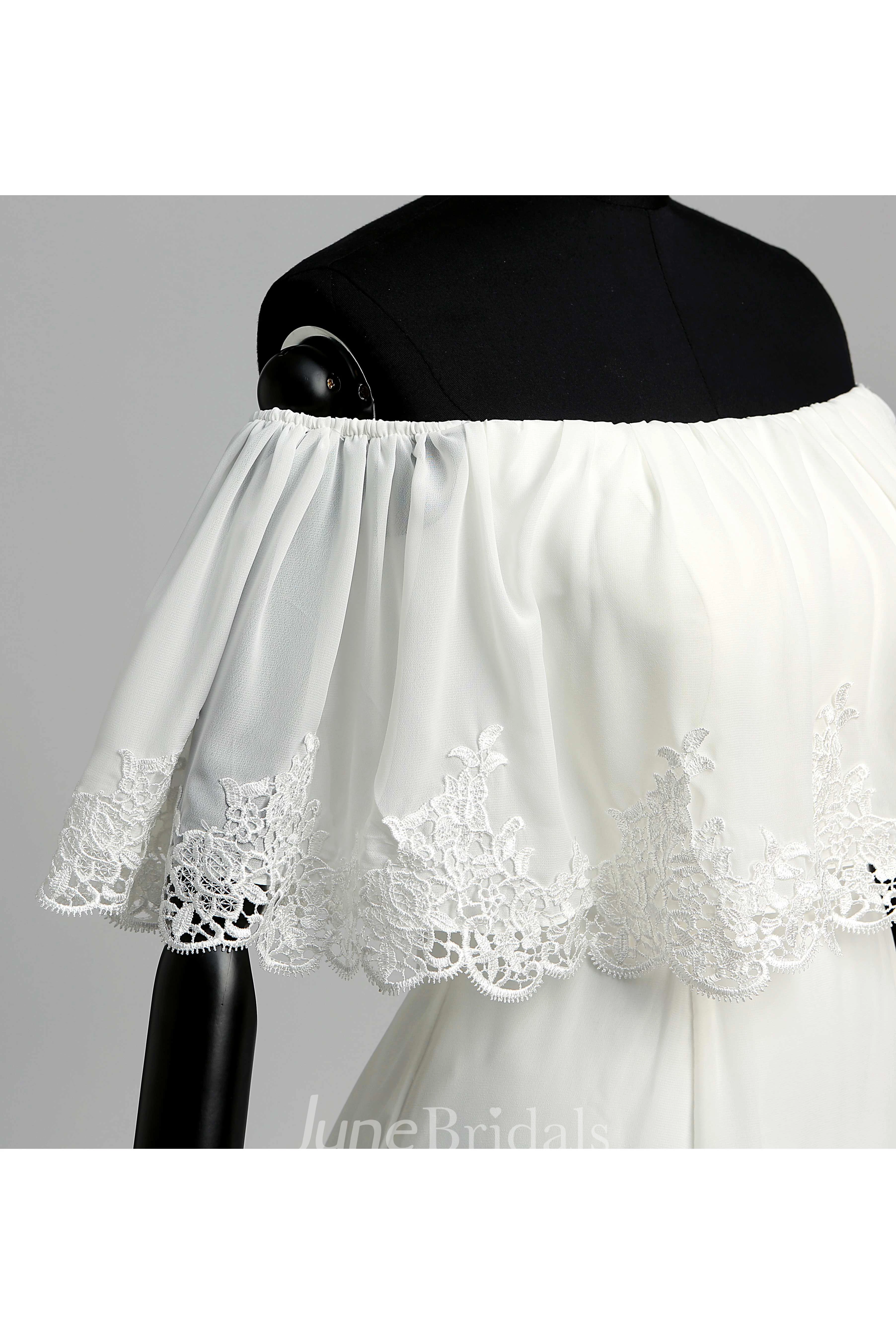 Chapel Train A-line Off-the-shoulder Sleeveless Zipper Chiffon Weeding Dress