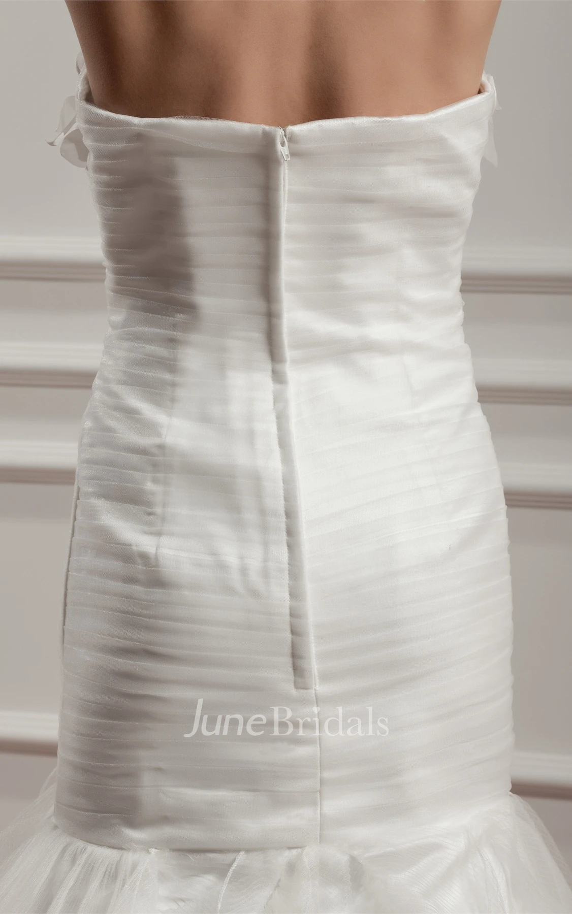 Strapless Mermaid Tulle Dress with Ruffles and Flower