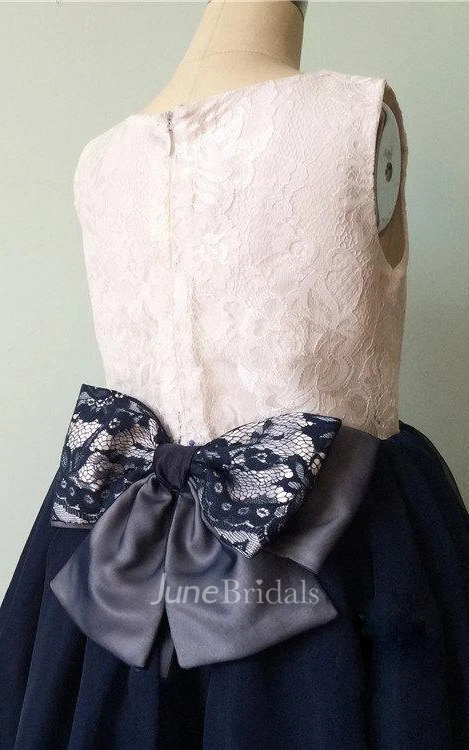 Strapless Lace Bodice Chiffon Dress With Bow&Flower