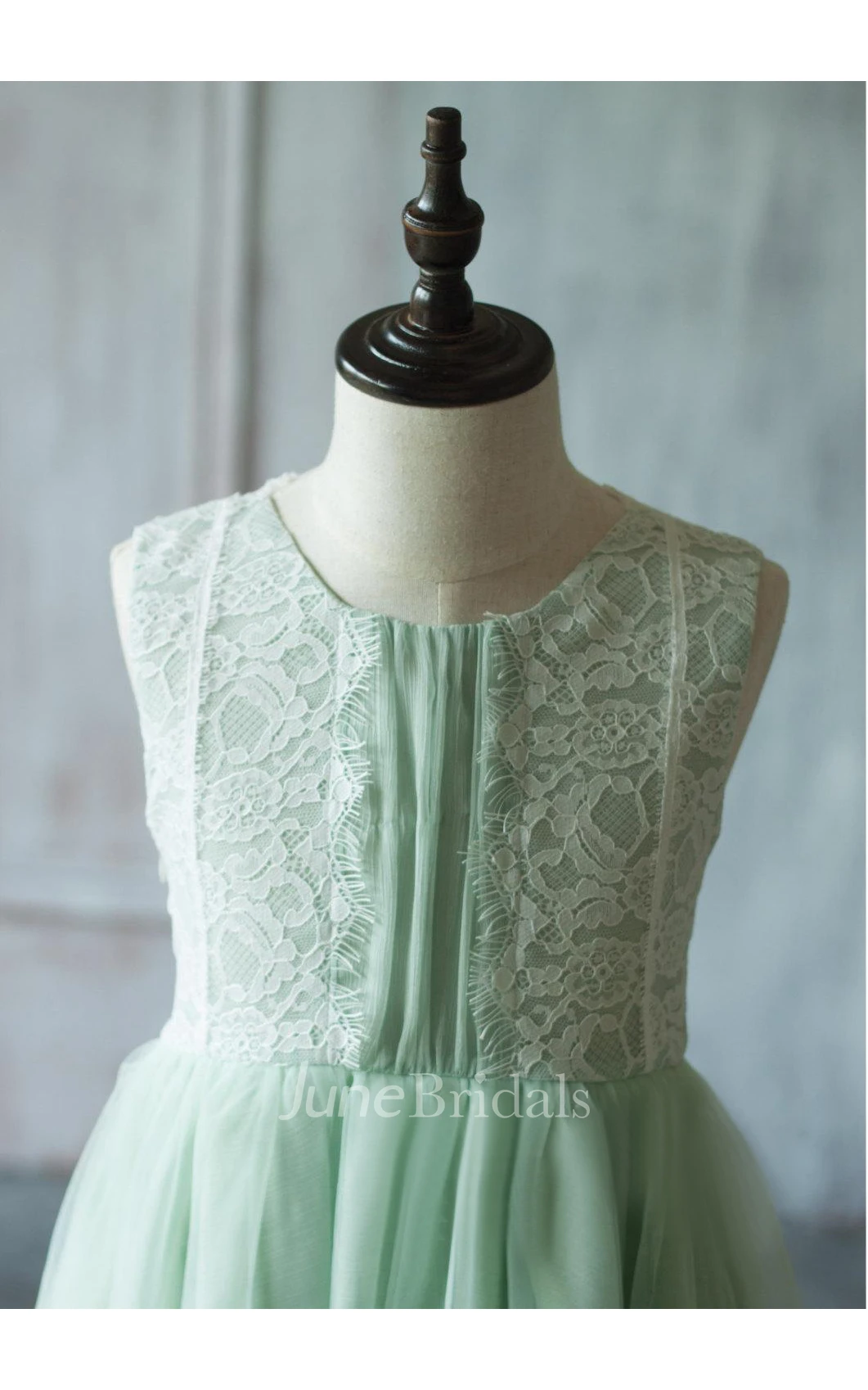 Dusty Shale Sleeveless Lace-up Lace and Mesh Beading Dress Girl Dress