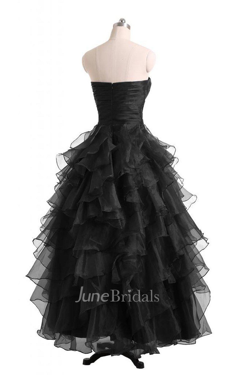 Black high low evening dresses taffeta strapless zipper on sale sequin layered pleating