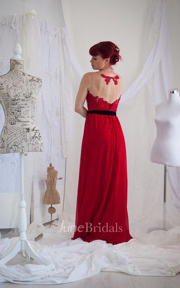 Chiffon&Lace Dress With Beading&Sequins&Corset Back