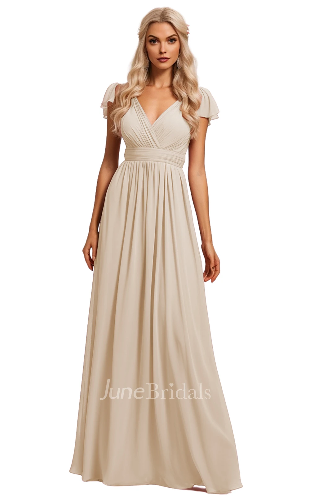 Bohemian A-Line V-neck Chiffon Bridesmaid Dress with Deep-V Back