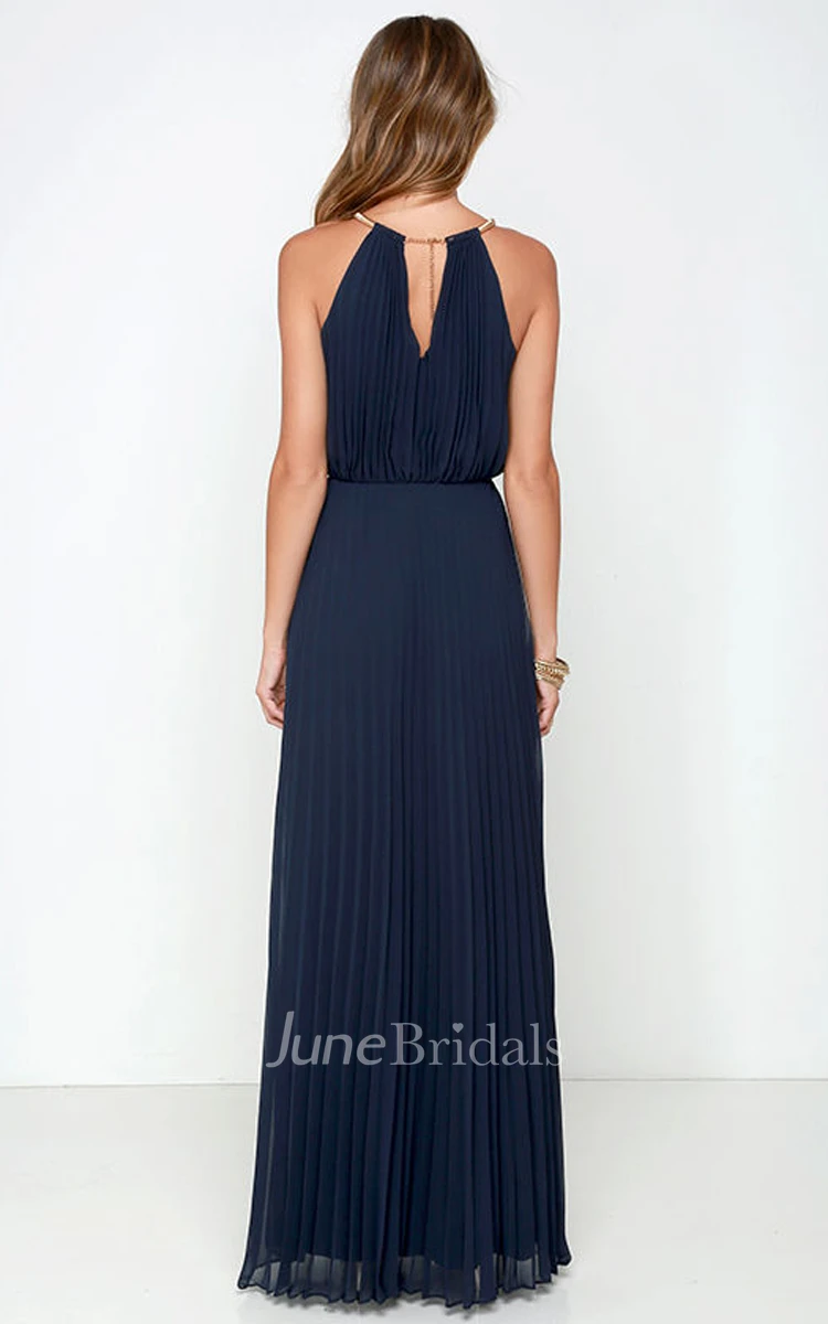 Chiffon Long Charming Sleeveless Dress With Pleats