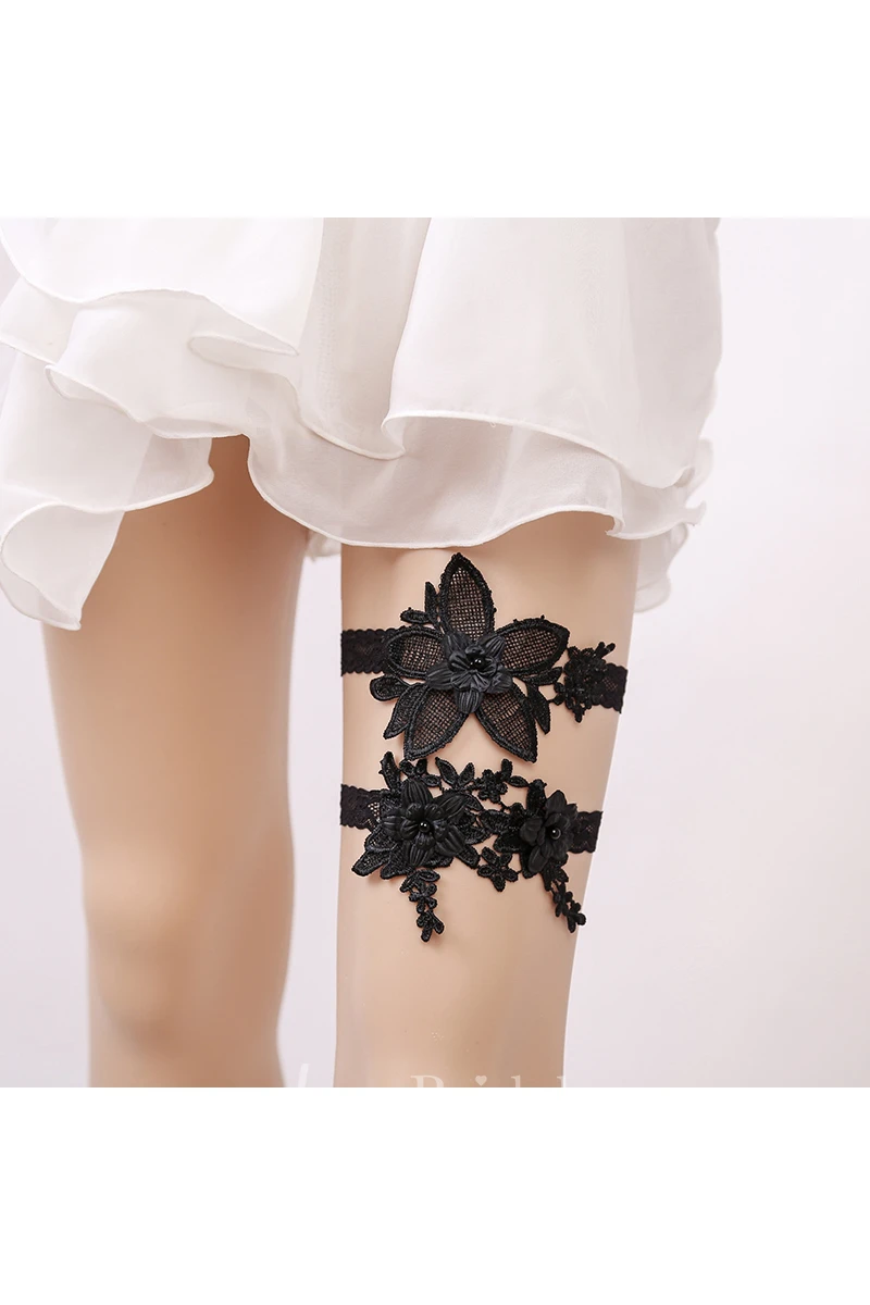 Hot Bridal Garter Black Lace Two Piece Elastic Garter Within 16-23inch