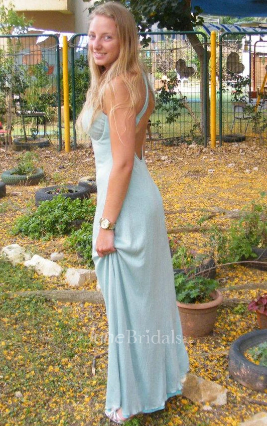 Backless Long Gown Prom Evening Backless Sexy Light Blue Cocktail Dress