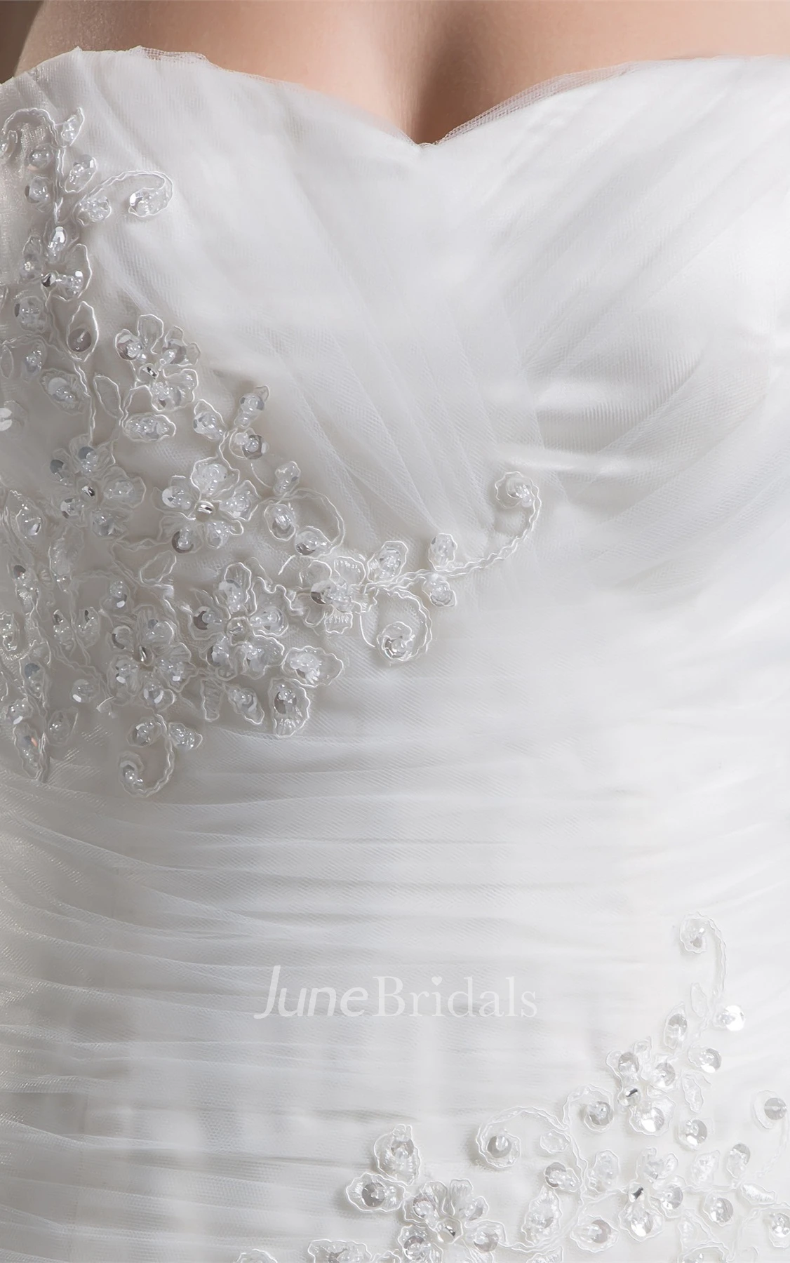 Sweetheart Criss-Cross Tulle Gown with Stress and Appliques