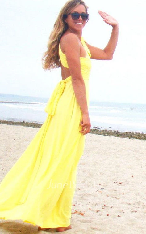 Dahlia Lemon Yellow Long Octopus Convertible Wrap Gown Dress
