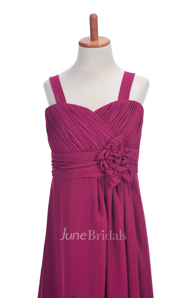 Sleeveless Flowy Dress With Pleats and Flower