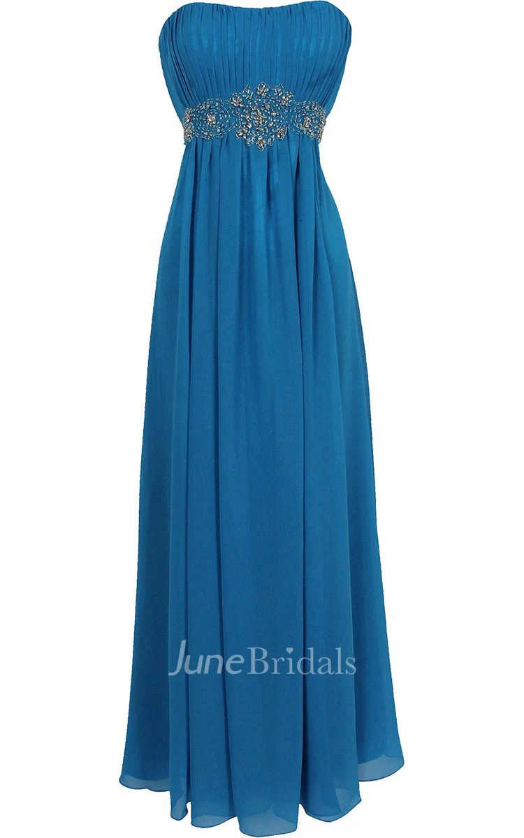 Strapless Long Chiffon Dress With Beaded Waist
