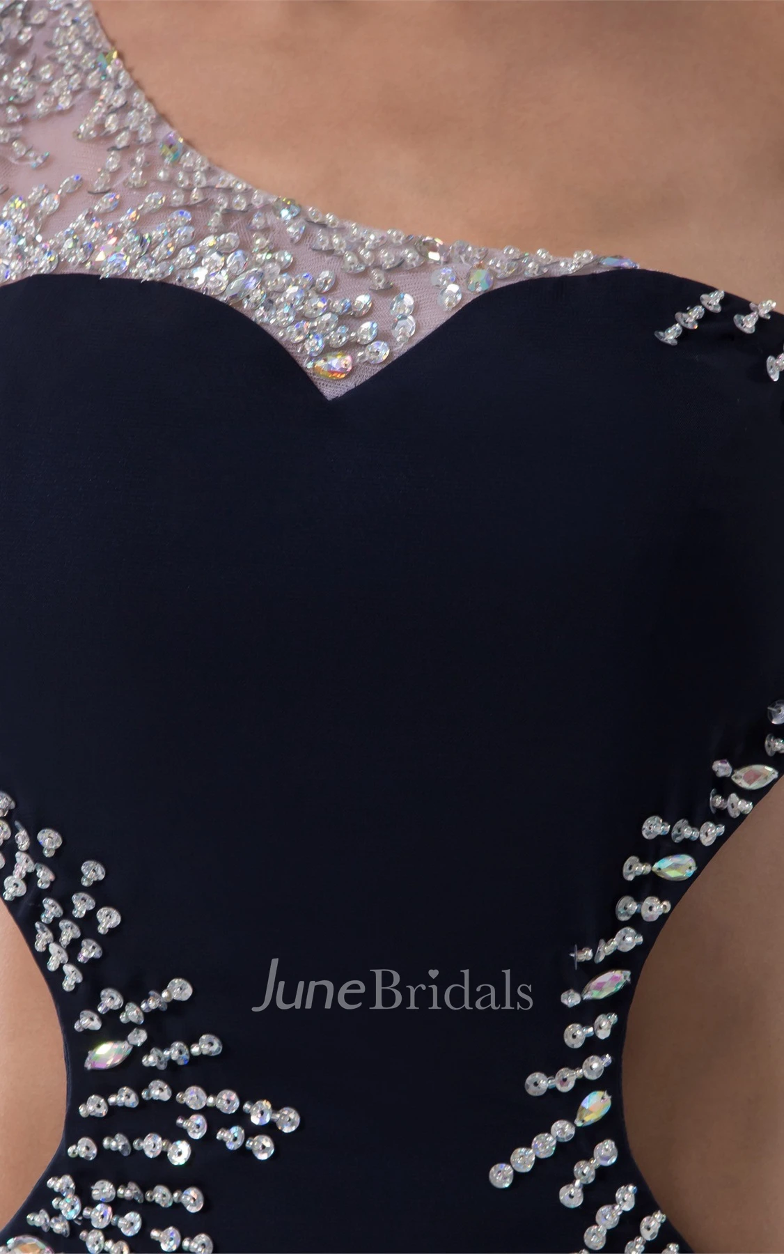 One-Shoulder Beaded Sheath Dress with Keyhole and Front Slit