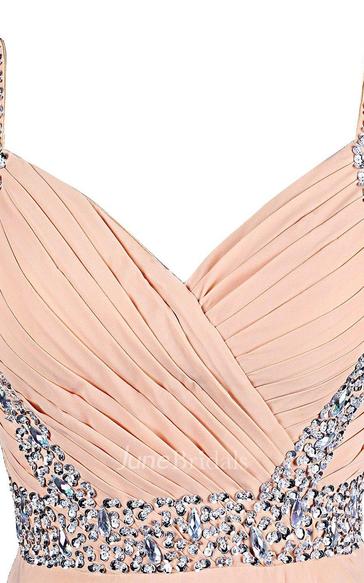 Cap-sleeved Chiffon Gown With Beaded Shoulders