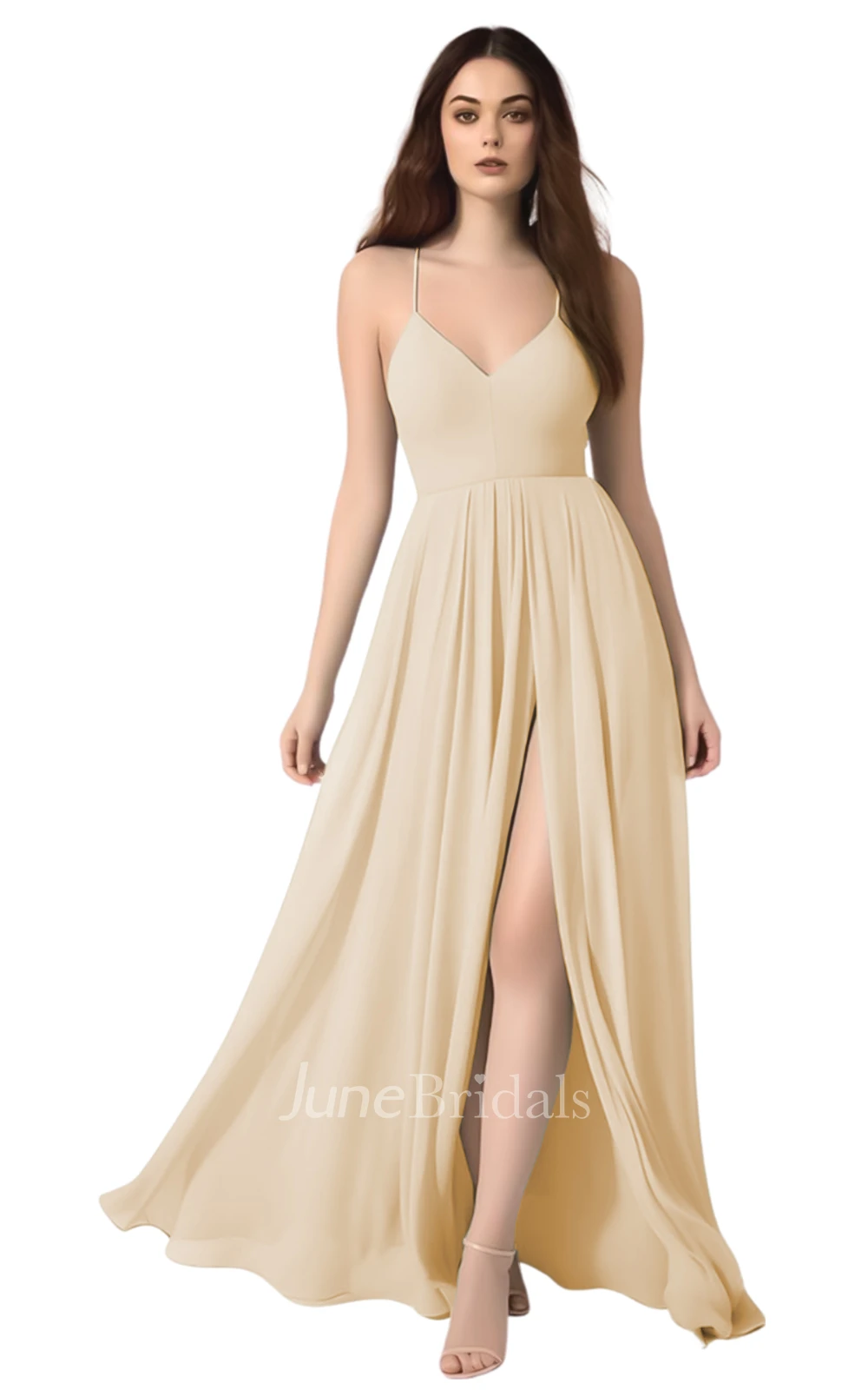 Sexy A-Line Spaghetti Chiffon Bridesmaid Dress with Split Front