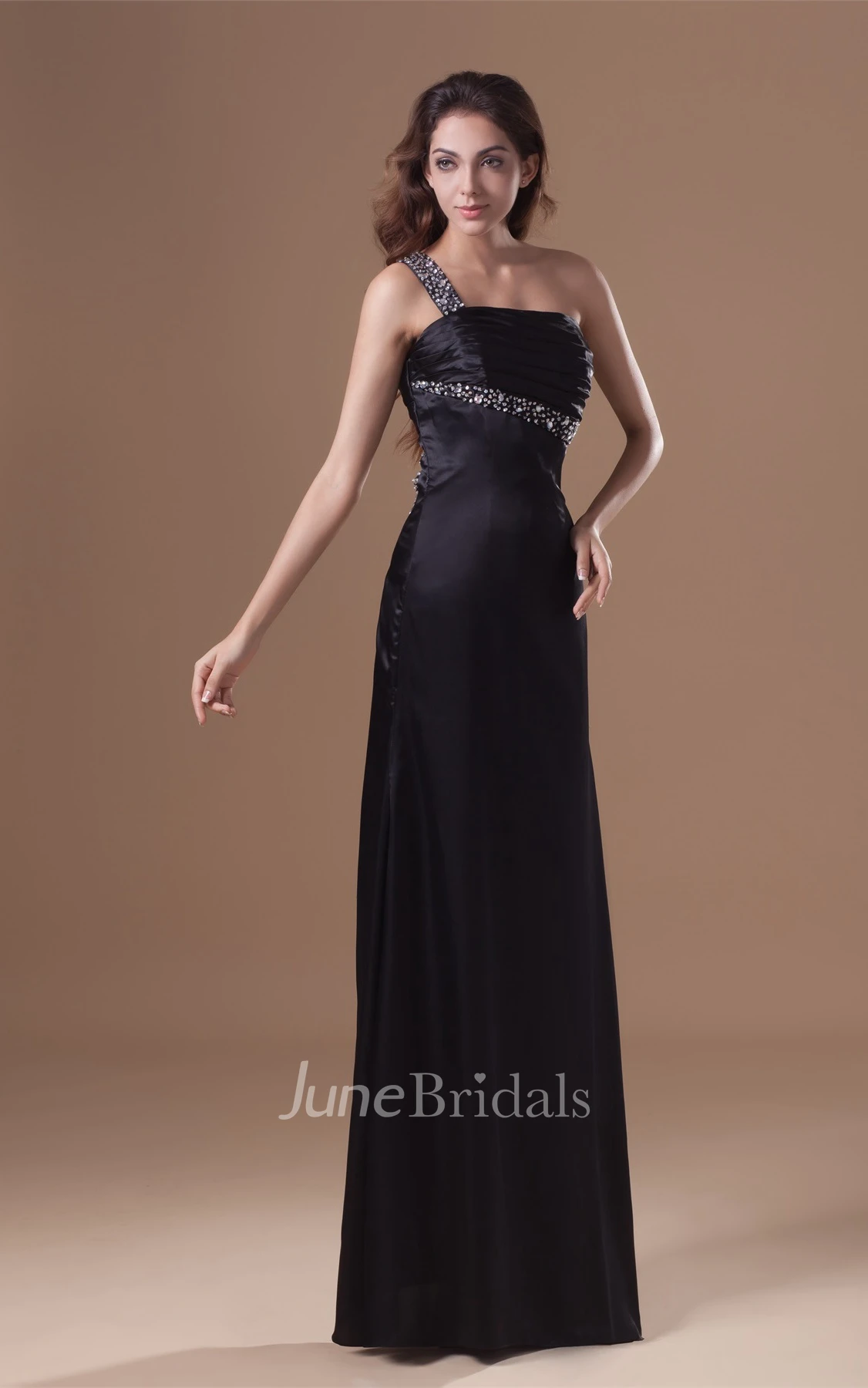 satin maxi single-strap dress with keyhole back and beading