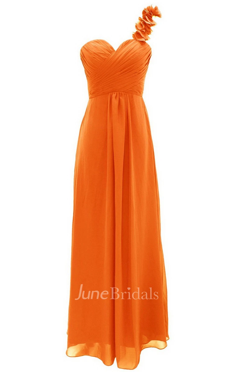 One-shoulder Chiffon Dress With Floral Strap