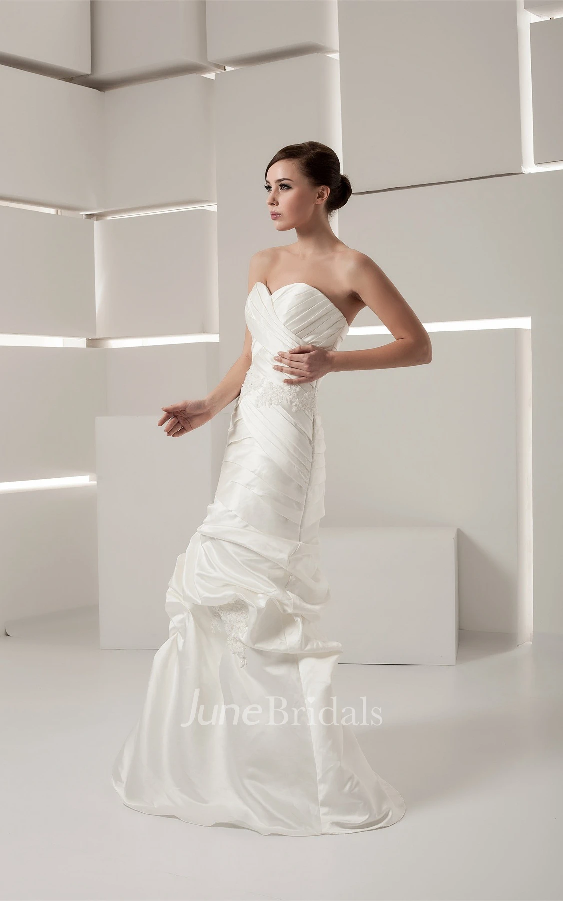 Sweetheart Criss-Cross Pick-Up Gown with Ruching and Appliques
