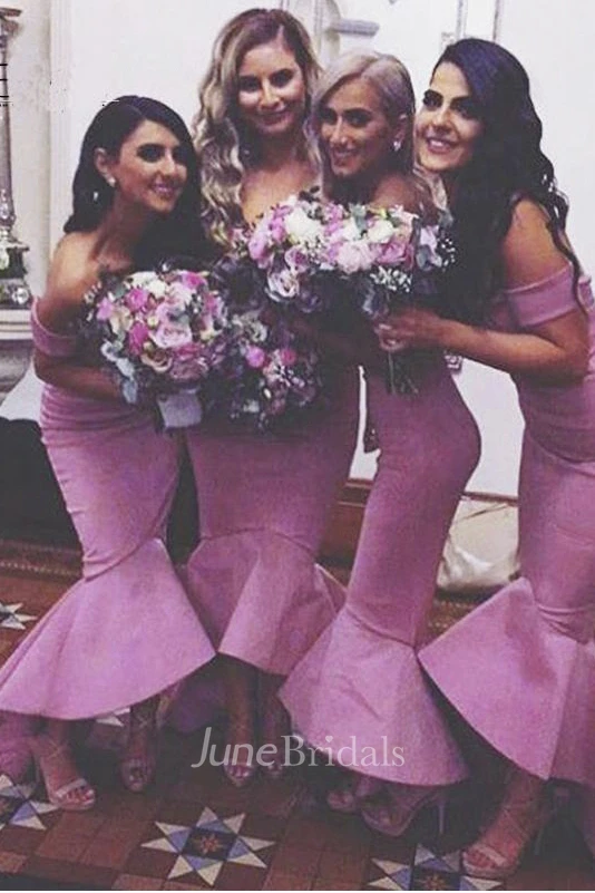 Off-the-shoulder Trumpet Satin Dress with Ruffles