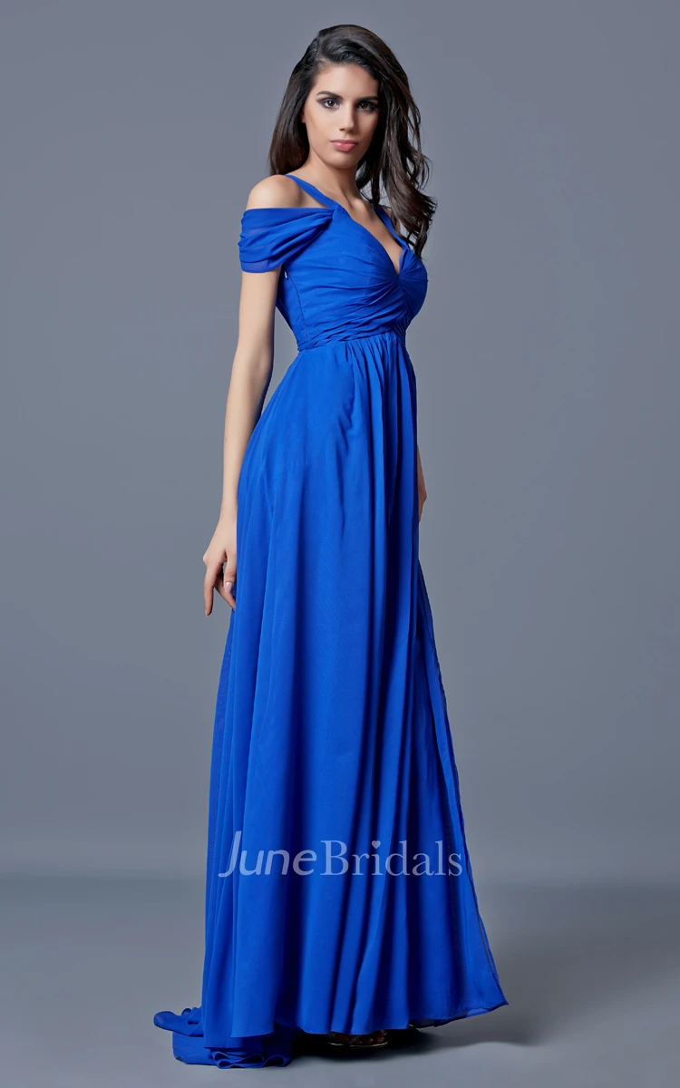 Off-the-shoulder Bandaged Long Chiffon A-line Dress