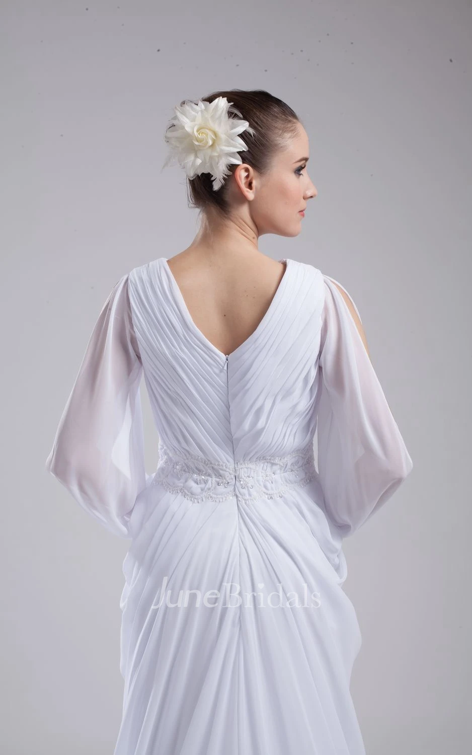 Fairy Chiffon Long-Sleeve Dress With Ruching and Beaded Waist