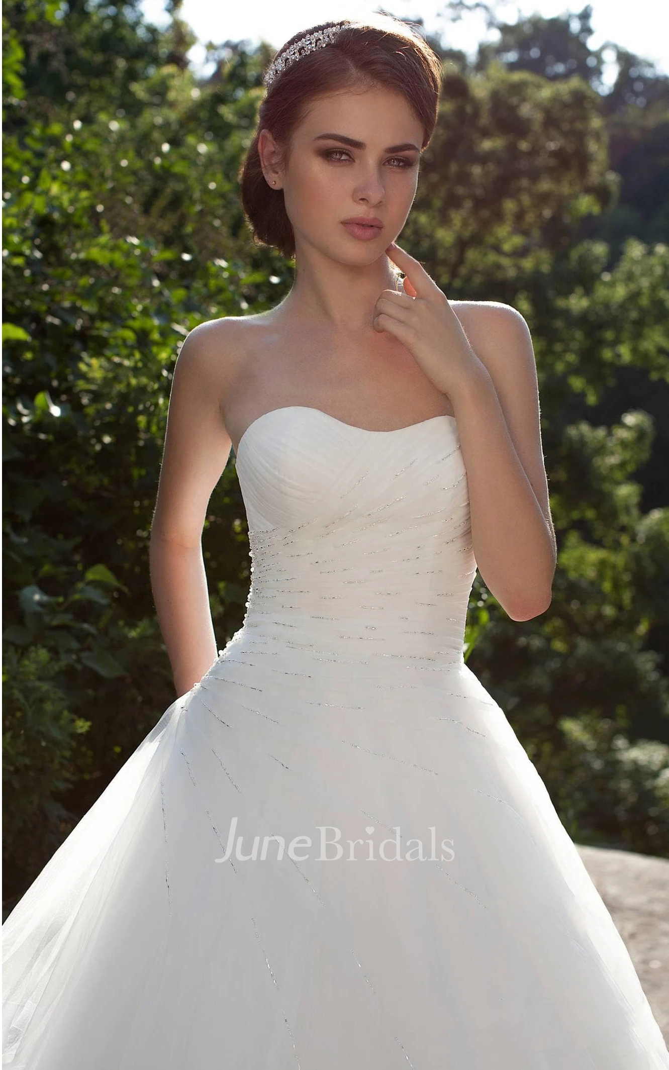 A-Line Long Sweetheart Sleeveless Lace-Up Tulle Dress With Side Draping And Beading