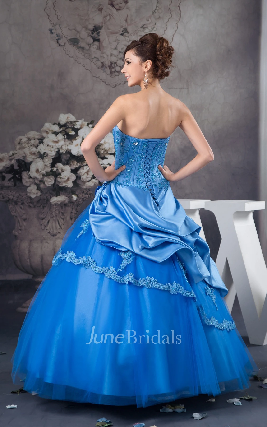 Strapless Pick-Up Quinceanera Dress with Beading and Appliques