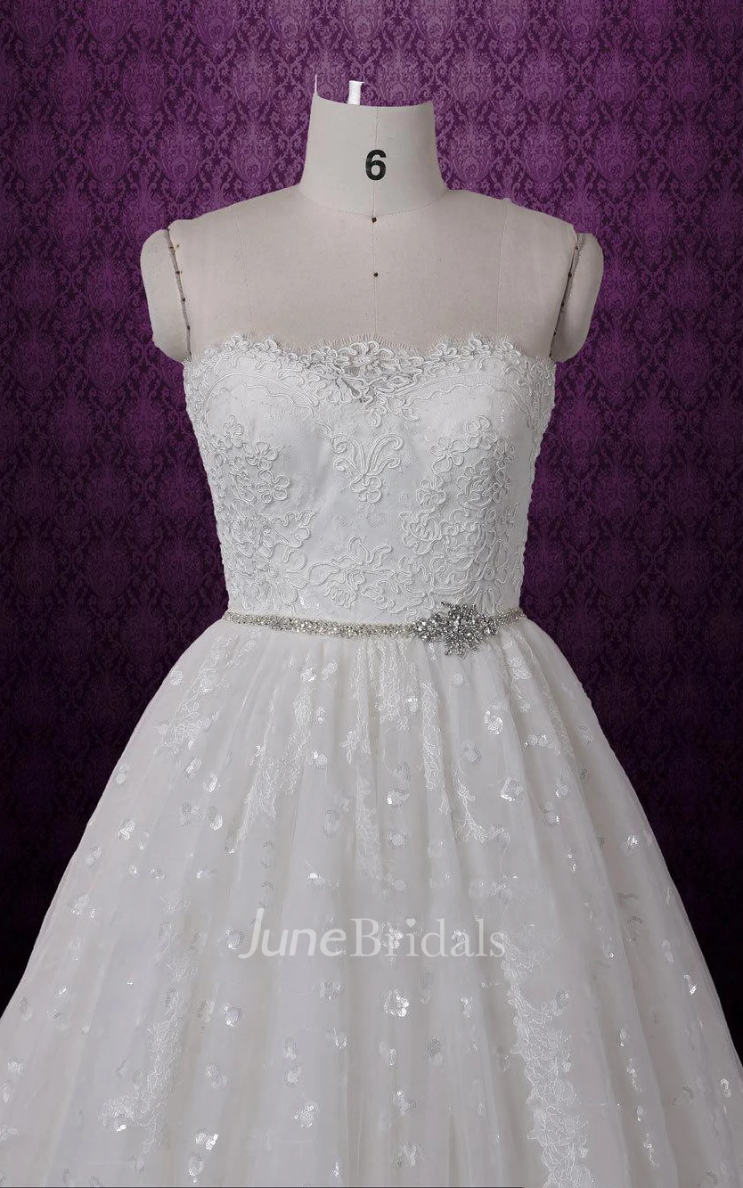 Sleeveless Sweetheart Wedding Dress With Beading Sash And Corset Back