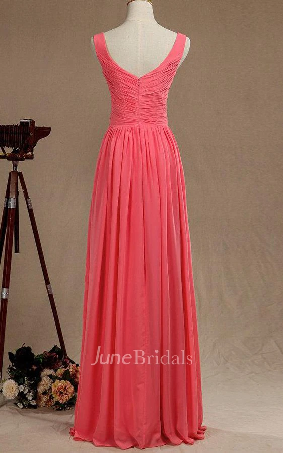 V-neck Long Chiffon Bridesmaid Dress