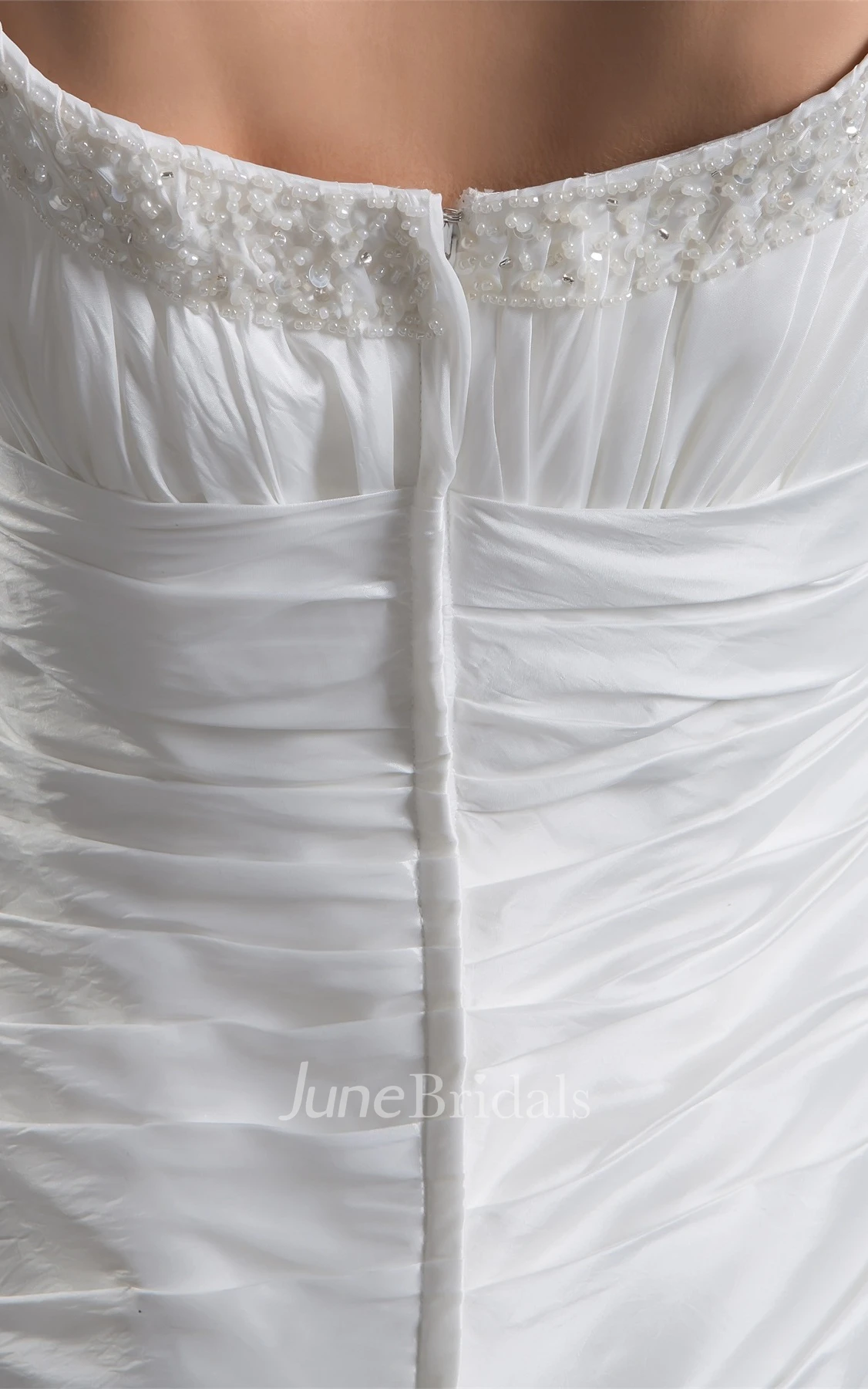 Strapped Ruched Taffeta A-Line Dress with Crystal Detailing