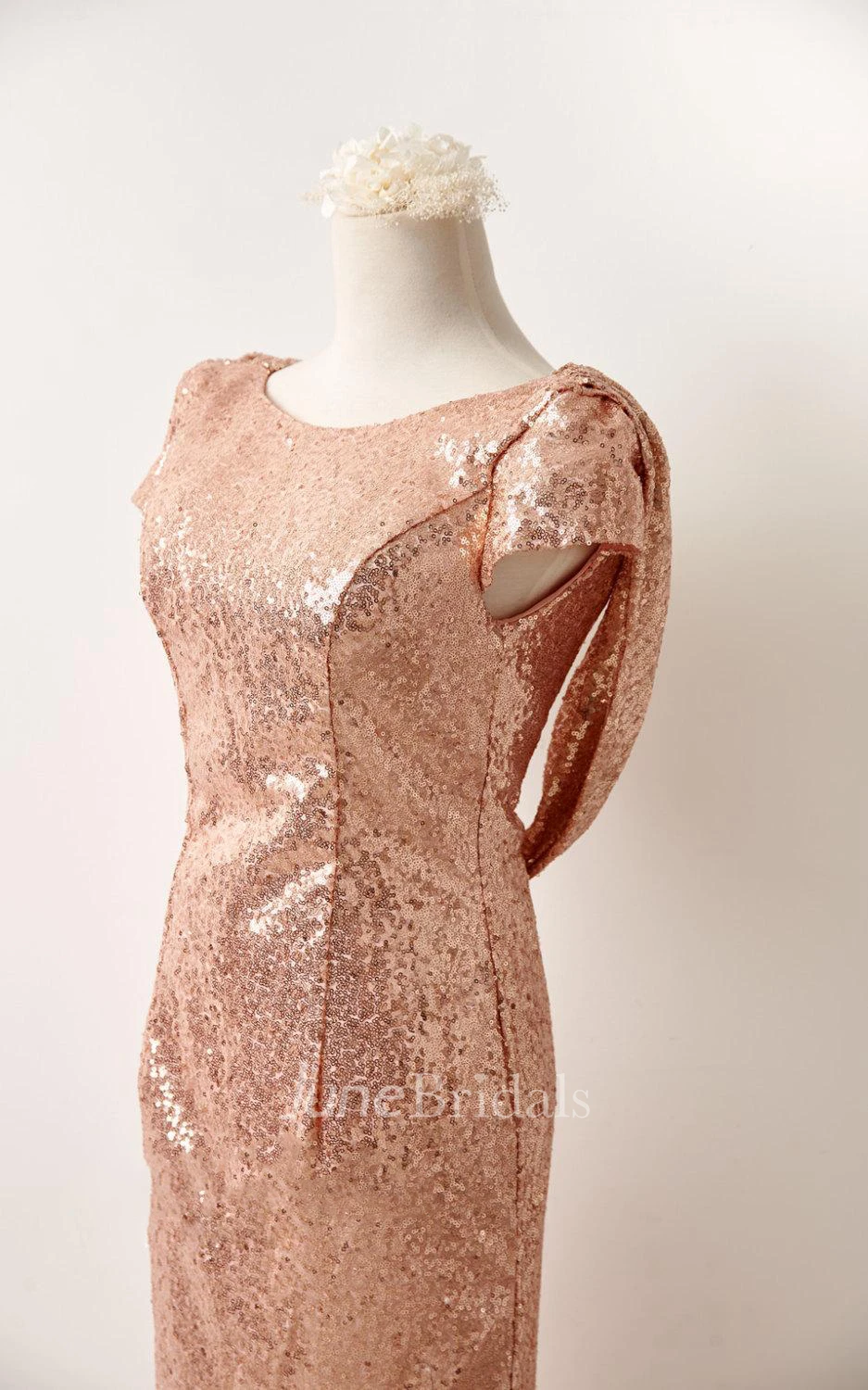 Rose Gold Sequin Prom Bridesmaid Short Sleeve Rose Gold Sequin Sexy Formal Elegant Evening Petit Bonheur Dress