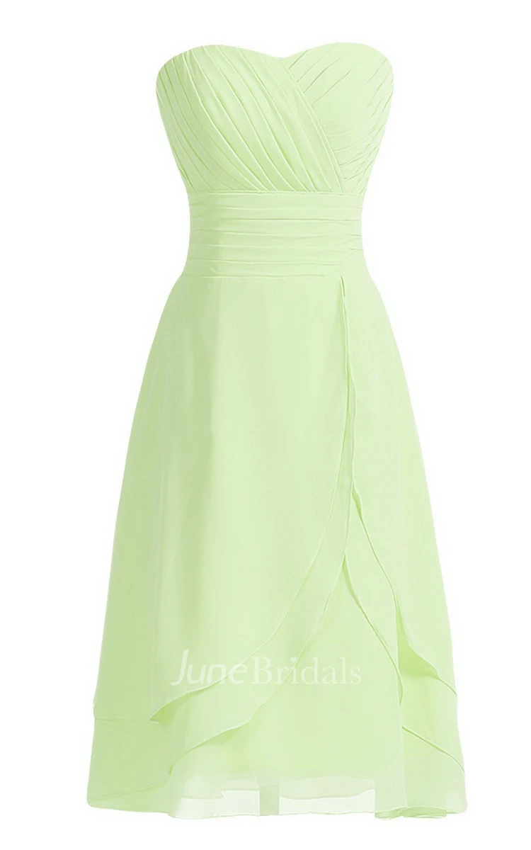 Strapless Layered Chiffon Dress With Zipper Back