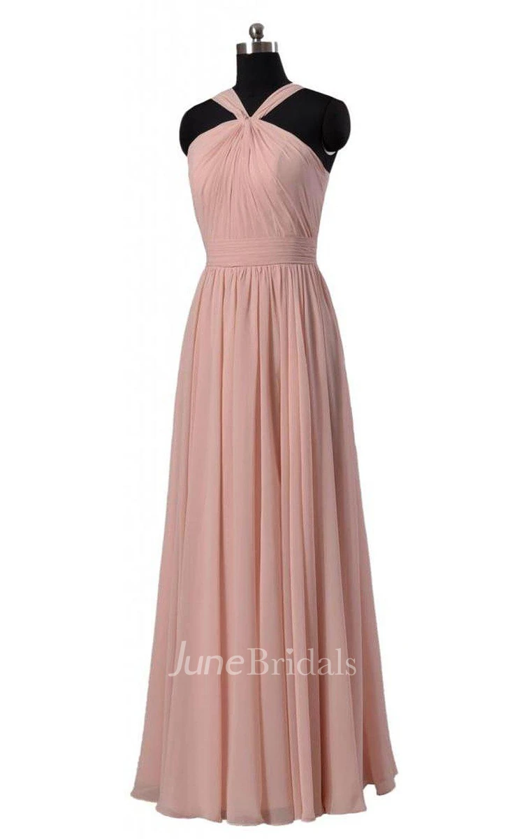 Sleeveless A-line Chiffon Gown With Pleats
