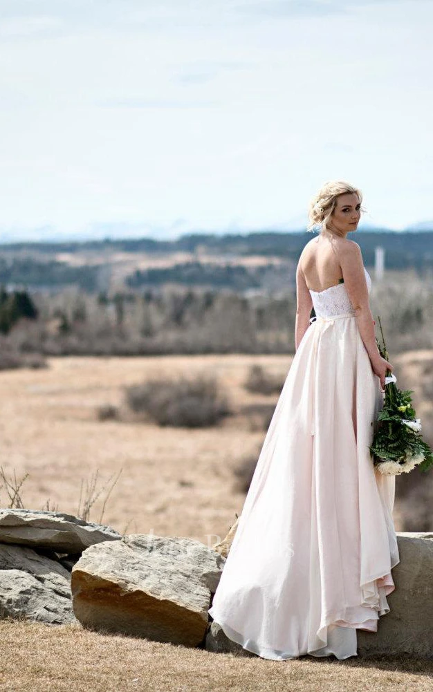 Ball Gown Chiffon Lace Weddig Dress With Illusion