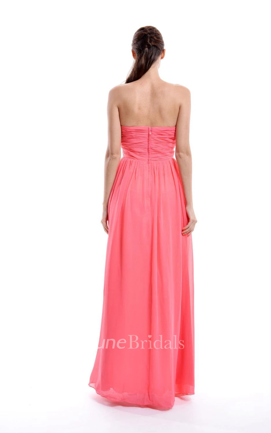 Floor-length Strapless Coral Chiffon Maternity Dress