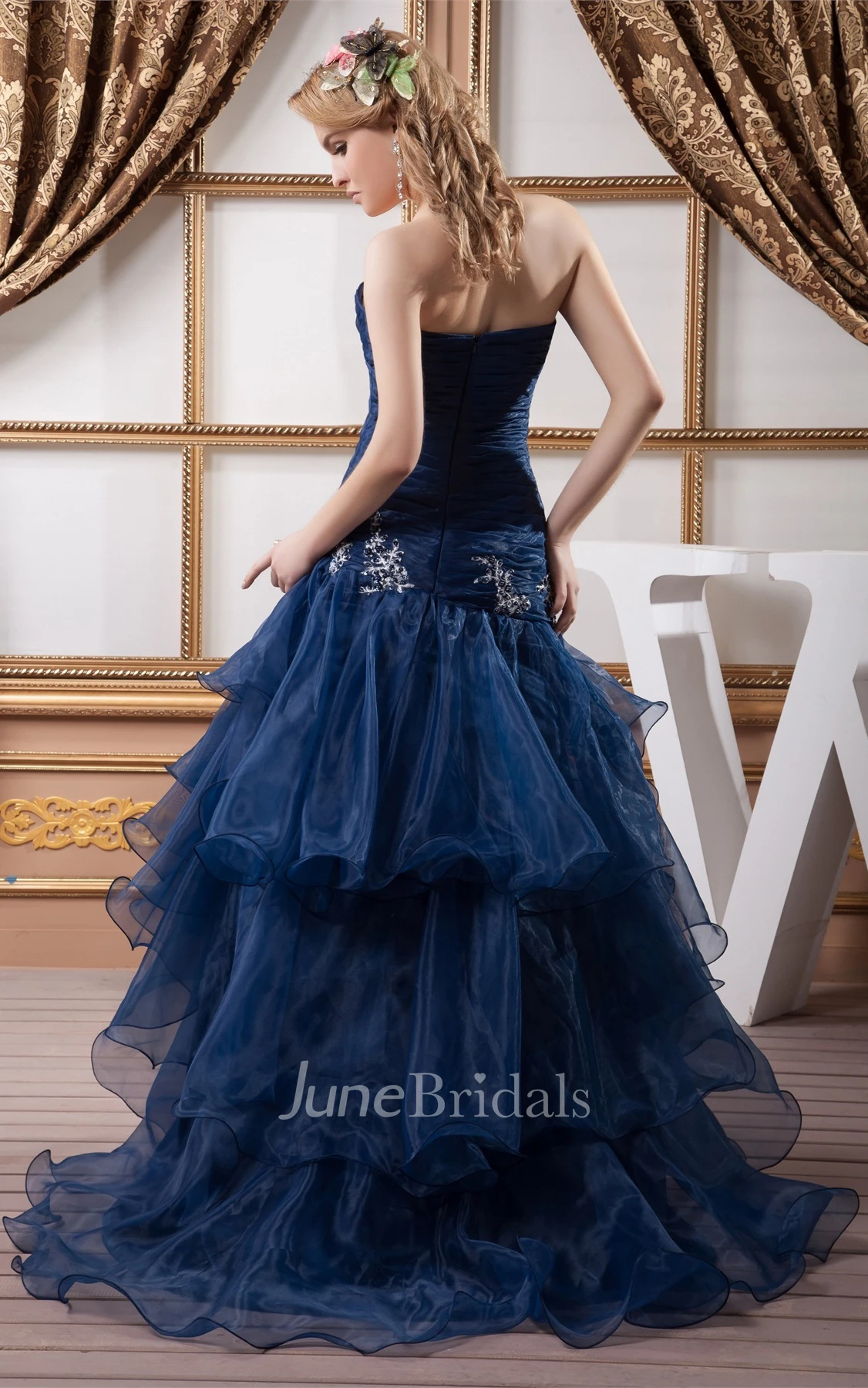 Sweetheart Criss-Cross A-Line Gown with Tiers and Appliques